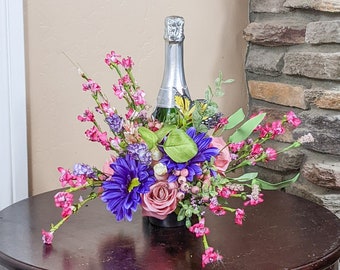 Candle Bouquet Hostess Gift | Wine Bottle Bouquet | Wedding Centerpiece | Wine Bottle Decor