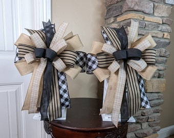 Neutral Colored Farmhouse Bow (set of 2), Year round Wreath Bow (2), Black and Beige Lantern Bow Set, Spring Bow Set, Summer Bow Set