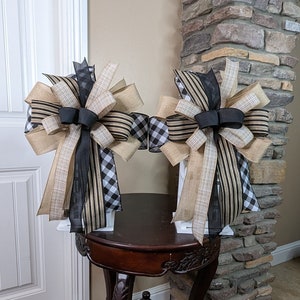 Neutral Colored Farmhouse Bow (set of 2), Year round Wreath Bow (2), Black and Beige Lantern Bow Set, Spring Bow Set, Summer Bow Set