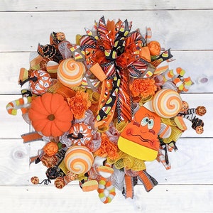 Extra Large Halloween Candy Corn Wreath | Halloween Wall Decor | Halloween Party Decoration | Halloween Pumpkin Wreath