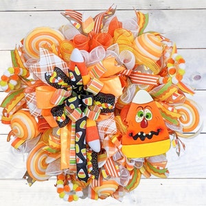 Extra Large Halloween Candy Corn Wreath, Halloween Wall Decor, Halloween Party Decoration, Halloween Candy Wreath