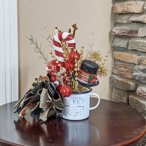 Christmas Centerpiece | Merry and Bright Christmas Mug Centerpiece | Holiday Centerpiece | Winter Centerpiece