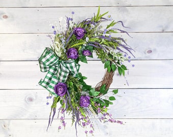 Spring Wreath | Mothers Day Wreath | Purple Floral Grapevine Wreath | Summer Wreath