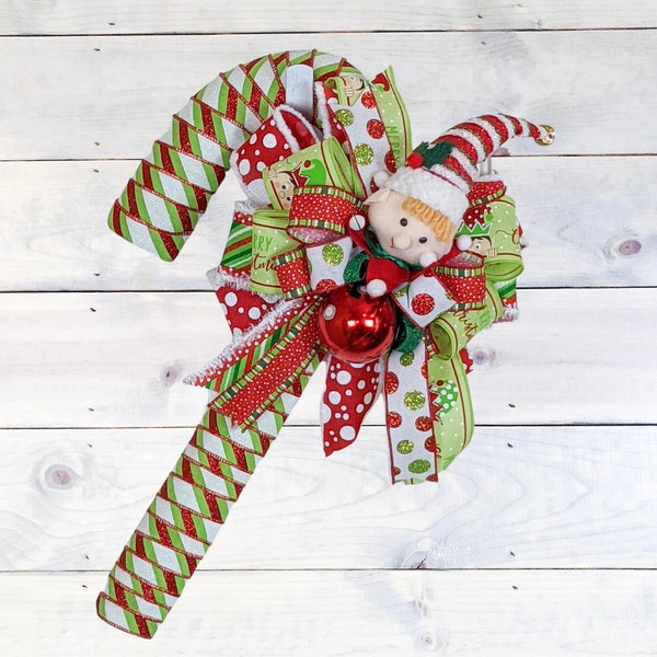 Candy Cane Wreath With Elf Etsy