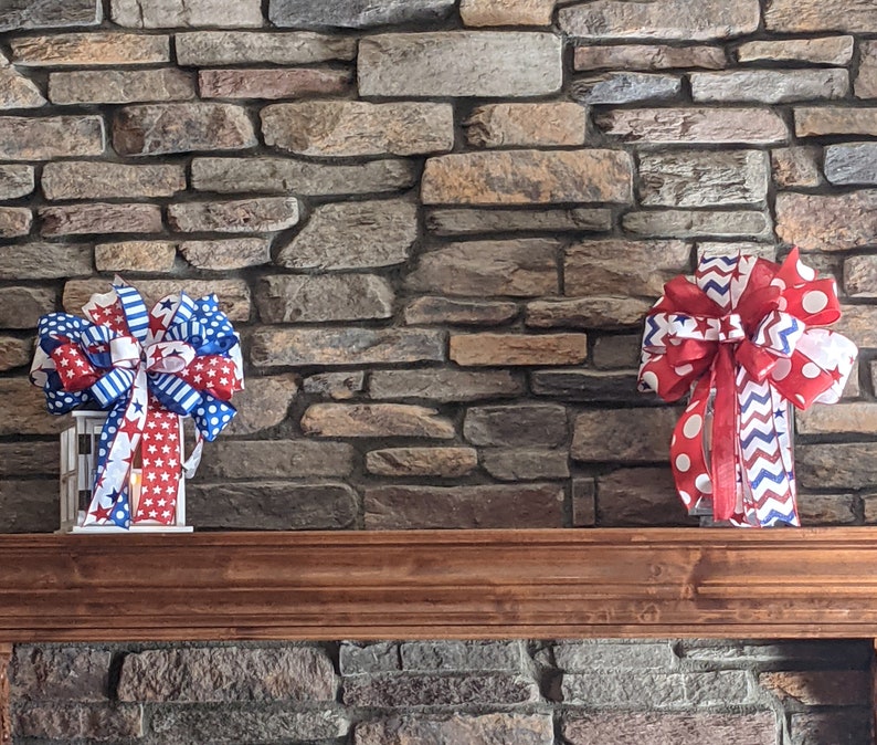 Patriotic Wreath Bow (set of 2) | Patriotic Lantern Bow Set | Americana Bow Set | 4th of July Bow Set image 6