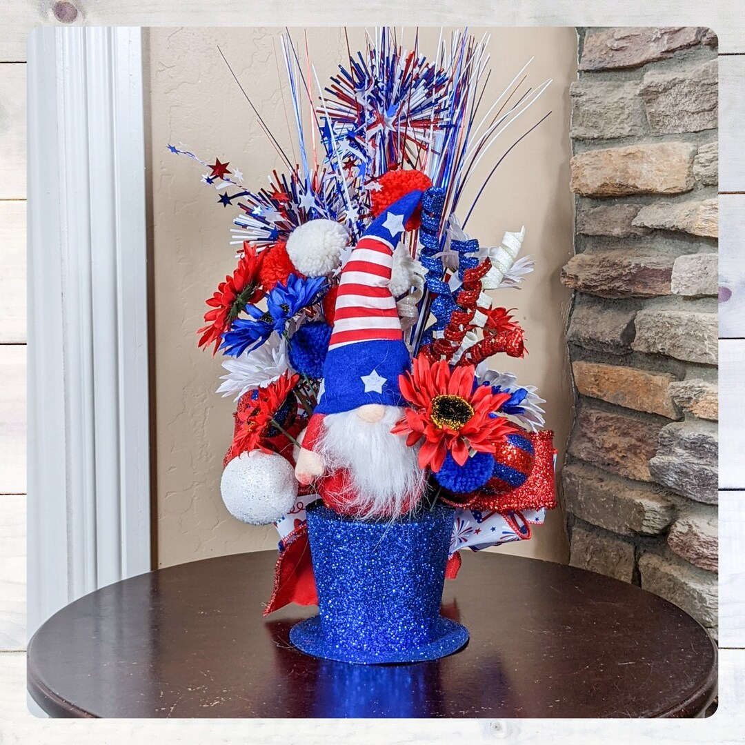 Patriotic Gnome Arrangement | 4th of July Centerpiece | Patriotic Table ...