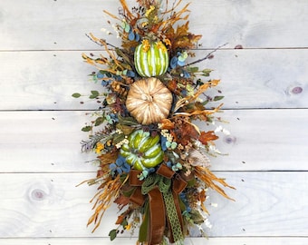 Extra Large Fall Pumpkin Swag, Autumn Wreath for Front Door, Fall Porch Decor, Fall Wreath