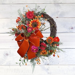 Fall Sunflower Wreath, Autumn Wreath for Front Door, Fall Farmhouse Wreath, Fall Floral Wreath