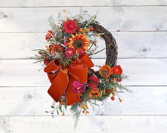 Fall Sunflower Wreath, Autumn Wreath for Front Door, Fall Farmhouse Wreath, Fall Floral Wreath