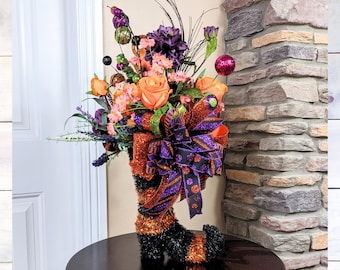 Witch Boot Centerpiece, Halloween Centerpiece, Witches Boot Arrangement, Halloween Table Centerpiece