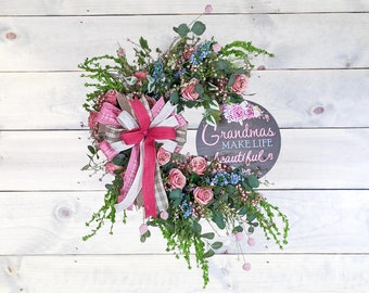 Grandmas Make Life Beautiful Floral Wreath | Spring Floral Wreath | Everyday Wreath | Spring Wall Decor