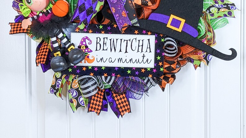 Whimsical Halloween Witch & Witch Hat Wreath for Front Door, Halloween ...