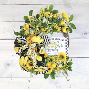 Lemon and Sunflower Wreath | Lemon Grapevine Wreath | Summer Sunflower Wreath | Farmhouse Wreath