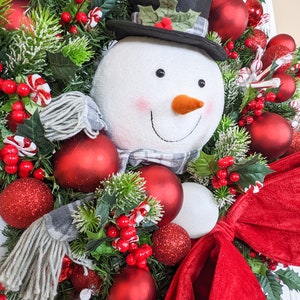 Extra Large Snowman Frosted Evergreen Christmas Wreath With Red and ...