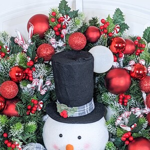 Extra Large Snowman Frosted Evergreen Christmas Wreath With Red and ...
