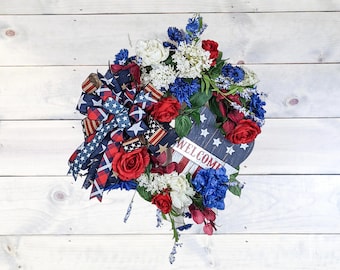 Americana Welcome Wreath | Patriotic Wreath | Red White and Blue Wreath | 4th of July Wreath