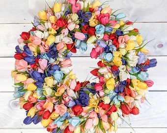 Spring Wreath | Easter Wreath | Rainbow Tulip Wreath | Front Door Wreath