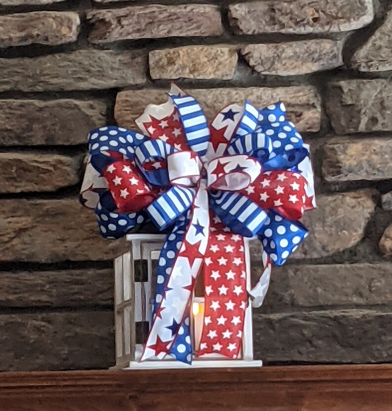Patriotic Wreath Bow (set of 2) | Patriotic Lantern Bow Set | Americana Bow Set | 4th of July Bow Set image 7