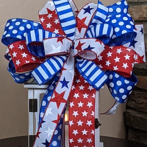 Patriotic Wreath Bow (set of 2) | Patriotic Lantern Bow Set | Americana Bow Set | 4th of July Bow Set image 2