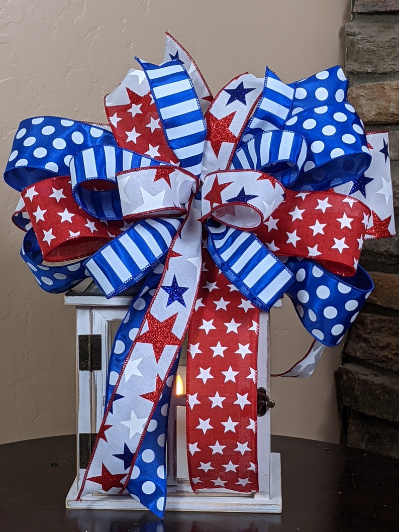 Patriotic Wreath Bow (set of 2) | Patriotic Lantern Bow Set | Americana Bow Set | 4th of July Bow Set image 2