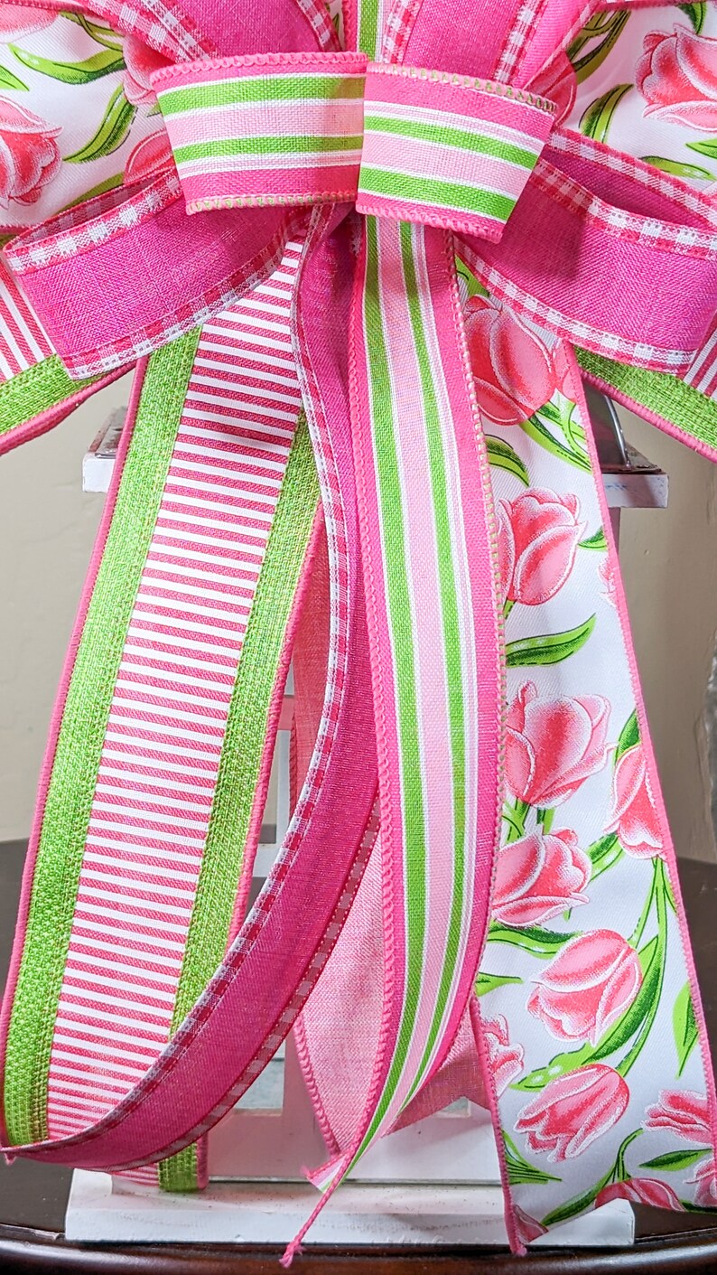 Pink Tulip Wreath Bow (set of 2) | Summer Lantern Bow Set | Summer Bow ...