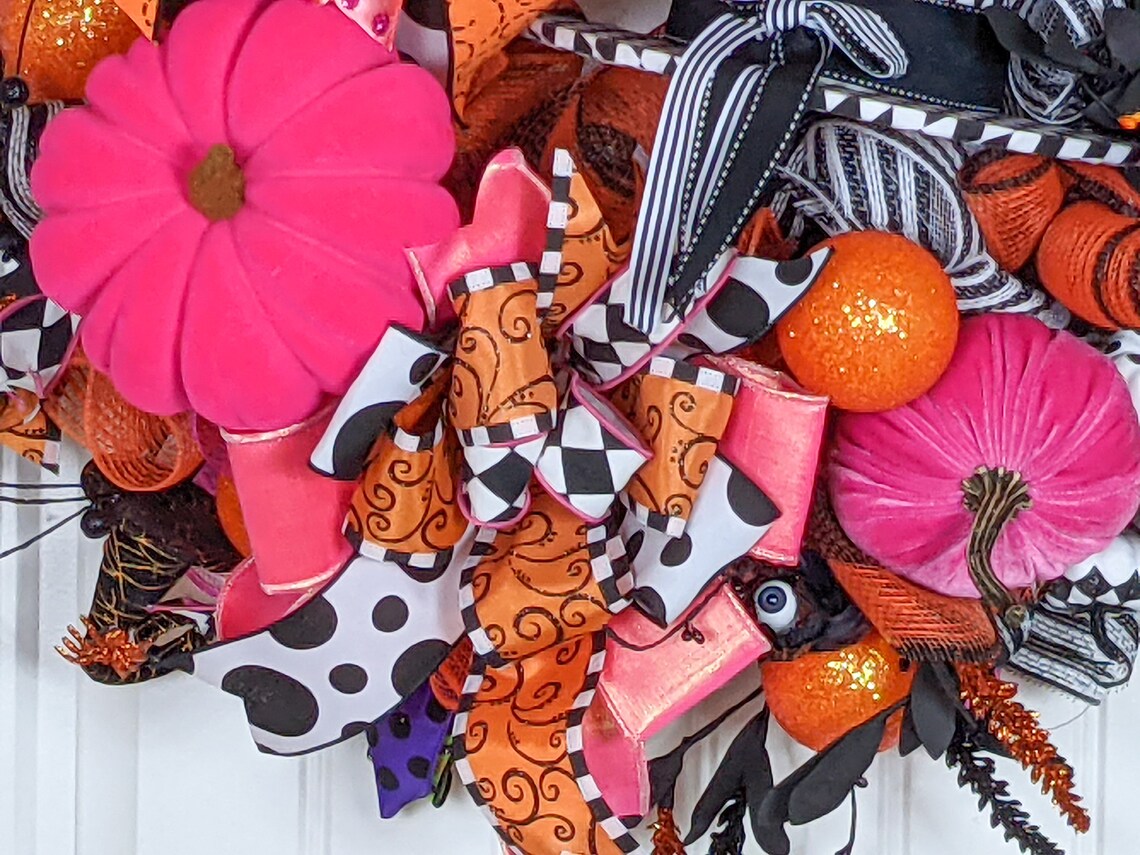 Corona de calabaza de Halloween extra grande / Decoración de | Etsy