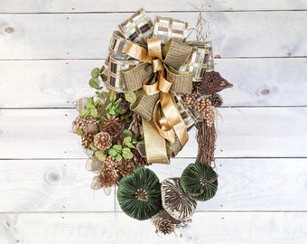 Fall Wreath | Velvet Pumpkin Wreath | Thanksgiving Wreath | Velvet Pumpkin Fall Wreath