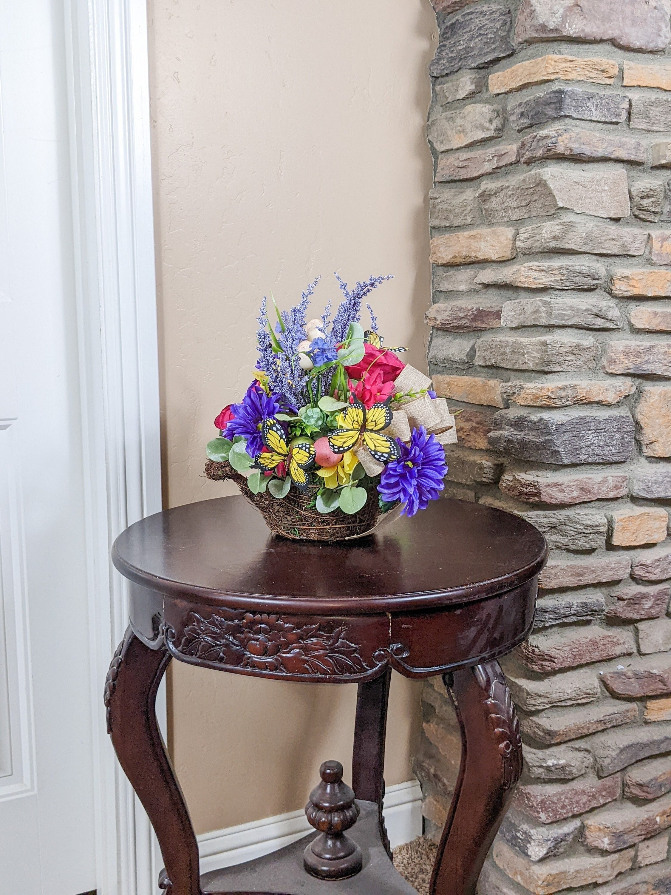 Spring Table Decor Easter Moss Covered Watering Can Floral Arrangement Spring Centerpiece Spring Floral Arrangement