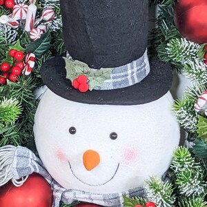 Extra Large Snowman Frosted Evergreen Christmas Wreath With Red and ...