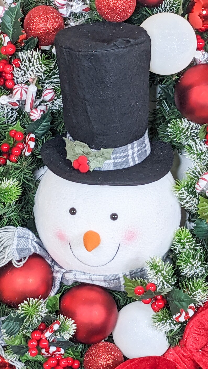 Extra Large Snowman Frosted Evergreen Christmas Wreath With Red and ...