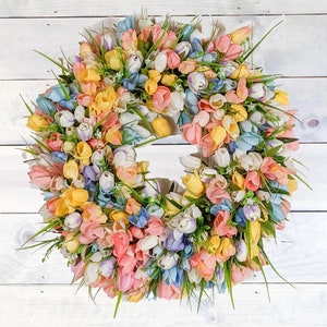 Pastel Tulip Wreath | Spring Wreath | Year Round Wreath | Easter Wreath