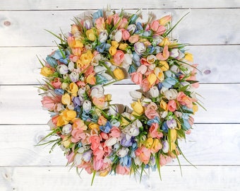 Pastel Tulip Wreath | Spring Wreath | Year Round Wreath | Easter Wreath