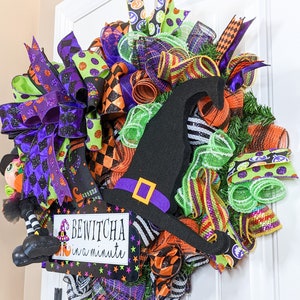 Whimsical Halloween Witch & Witch Hat Wreath for Front Door, Halloween ...