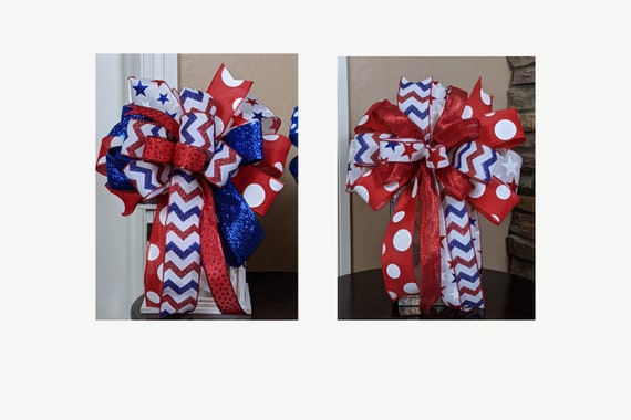 Patriotic Wreath Bow (set of 2) | Patriotic Lantern Bow Set | Americana Bow Set | 4th of July Bow Set