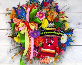 Cinco de Mayo Wreath, Fiesta San Antonio Wreath, Quinceanera Decor, Fiesta Jalapeno Chili Pepper Wreath