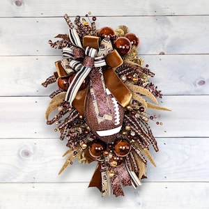 Handmade Football Door Swag, Autumn Fall Decor, Football Wreath for Front Door, Tailgate Party Decoration, Super Bowl Wall Decor