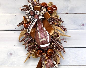 Handmade Football Door Swag, Autumn Fall Decor, Football Wreath for Front Door, Tailgate Party Decoration, Super Bowl Wall Decor