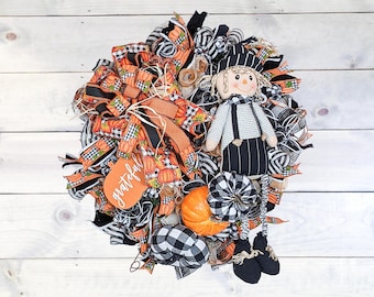 Extra Large Fall Scarecrow Wreath | Autumn Wreath | Thanksgiving Wreath | Scarecrow and Pumpkin Wreath