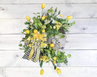 Lemon and Tulip Wreath | Lemon Grapevine Wreath | Summer Wreath | Farmhouse Wreath