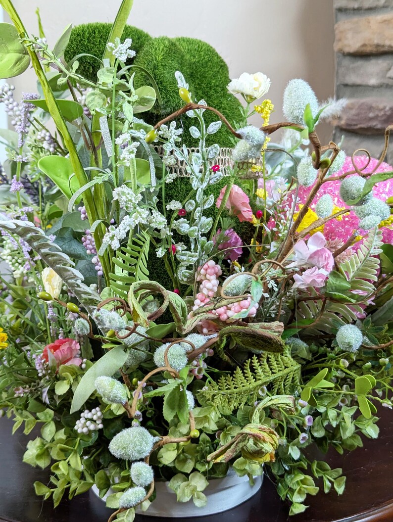Easter Moss Bunny Centerpiece With Glitter Eggs Spring Flowers Handmade ...