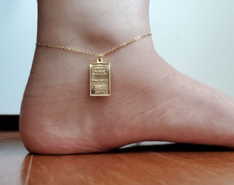 18k Gold bullion bar pendant Anklets for him her, dainty Credit Suisse Gold Bar brick bar Pendant unique Anklet for mother, mothers day gift