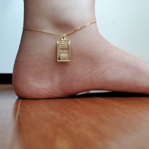 18k Gold bullion bar pendant Anklets for him her, dainty Credit Suisse Gold Bar brick bar Pendant unique Anklet for mother, mothers day gift