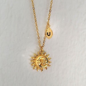 18k gold Sun necklace, Celestial jewelry, sun & moon pendant silver necklace for mother,custom Celestial Necklace for mom, mother&#39;s day gift