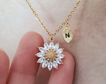 Sunflower Necklace For Women, Dainty 18k Gold CZ Sunflower necklaces for men, unique Kids Sunflower jewelry for mother, mother's day gift