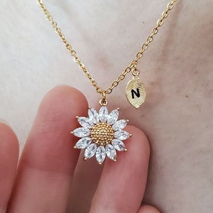 Sunflower Necklace For Women, Dainty 18k Gold CZ Sunflower necklaces for men, unique Kids Sunflower jewelry for mother, mother's day gift