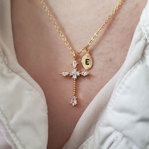Dainty Gold Cross Necklace, Religious Necklace for women,Crystal Cross Necklace,Icon,Religious,Unisex Cross,Christian,Christmas Gift for her