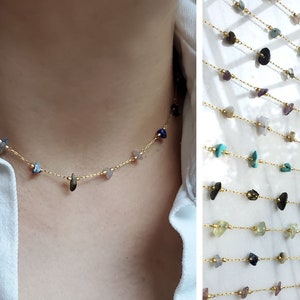 18k gold Delicate Gemstone Chain Necklace Beaded Choker Necklace for mother,Multi Stone Necklace Dainty Gift for Best Friend Daughter sister