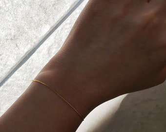 18k Gold Dainty Snake Chain bracelet, Thread Ultra Thin Chain bracelet, Tiny Simple Chain bracelet for mother, mother&#39;s day gift, layering
