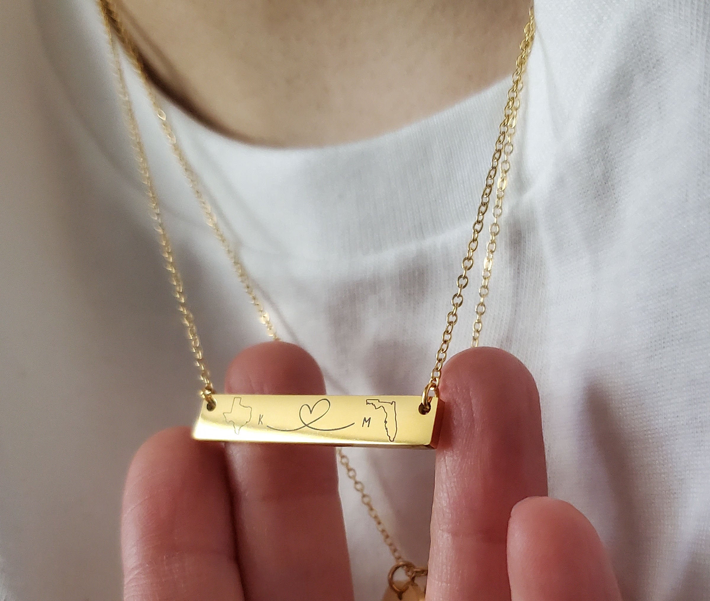 Long Distance State Bar Necklace custom Friendship Birthstone - Etsy