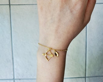 Bow & Arrow Bracelet, Sagittarius Bracelet, Cupid&#39;s Arrow Bracelet, Zodiac signs Bracelet, unique Archery Bracelet,Archery Jewelry for Women